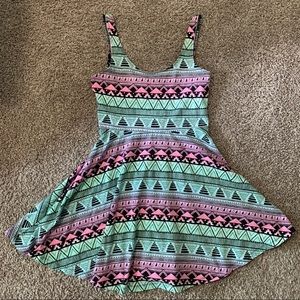 Printed Pink and Green Summer Skater Dress